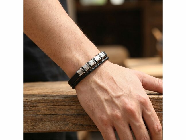 Lotus Style | Bracelet | Acier | Cuir | Noir | LS2636-2/1