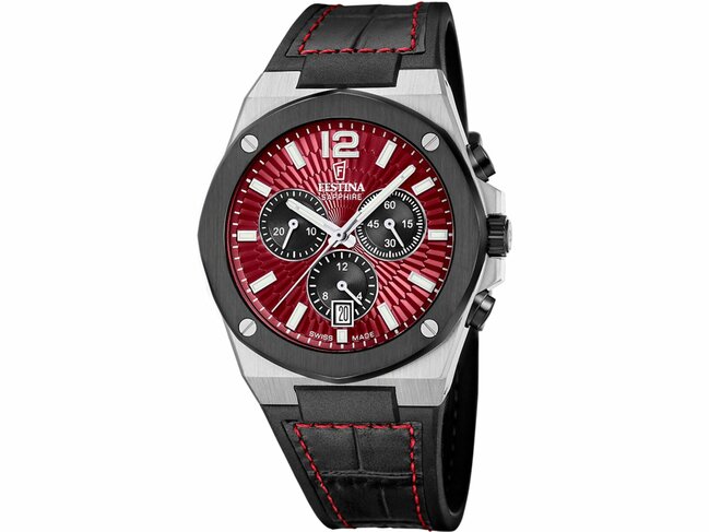 Festina | Homme | Quartz | Swiss Made Vallée | Cuir Noir | 42.6mm | F22003/5
