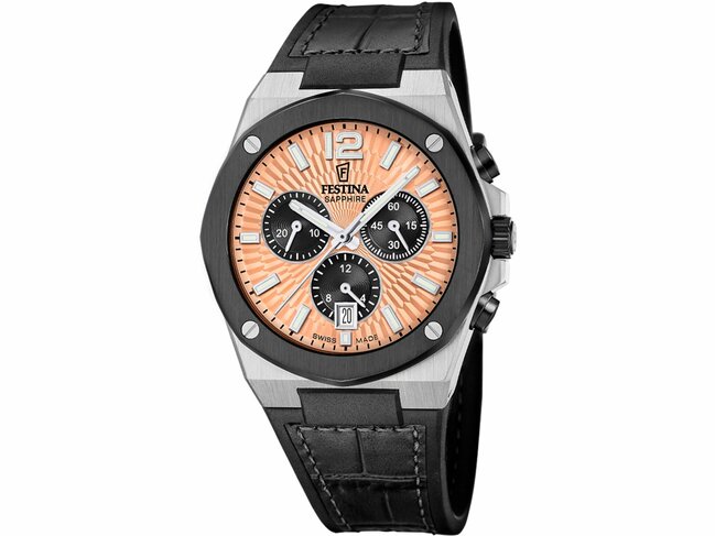 Festina | Homme | Quartz | Chrono | Swiss Made Vallée | Cuir Noir | 42.6mm | F22003/6