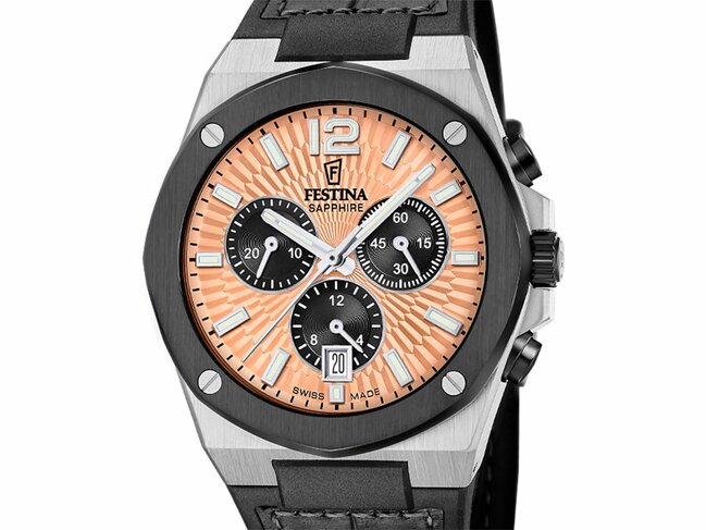 Festina | Homme | Quartz | Chrono | Swiss Made Vallée | Cuir Noir | 42.6mm | F22003/6