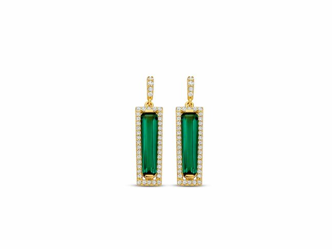 Naiomy Silver | Boucles d'Oreilles | Plaqué Or | Oxyde de Zirconium | Vert | N5L66