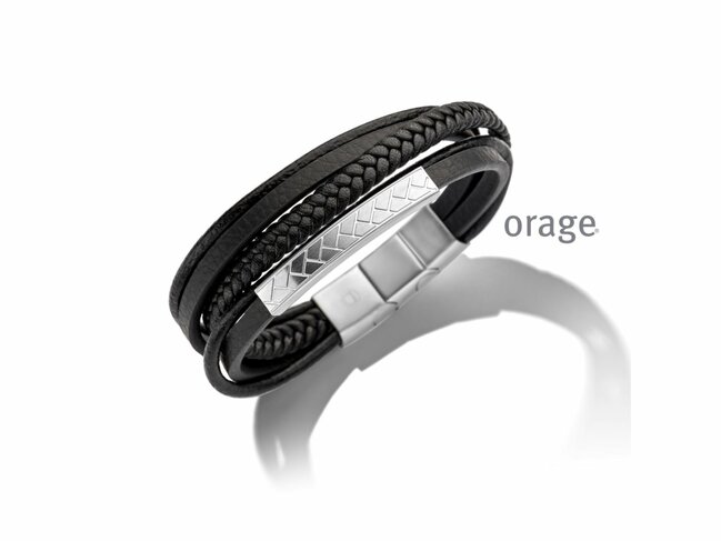 Orage | Bracelet | Acier | Cuir | Noir | BC102