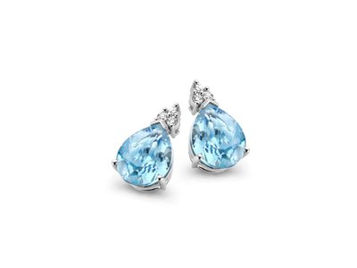Emmilou 18K | Boucles d'Oreilles | Diamants 0.12ct | Topaze Bleue | OB10