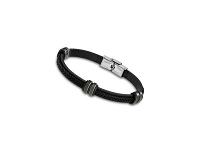 Lotus Style | Bracelet | Acier Inoxydable | Cuir Noir | LS1829/2/C