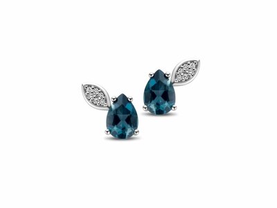 Loumya Gold "Or" | Boucles d'Oreilles | Or Blanc | Diamants 0.050ct | Topaze Blue | 065574/TA