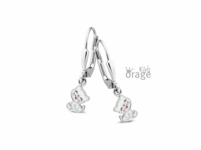 Orage Kids | Boucles d'Oreilles | Argent | Email Blanc | Chat | K2548