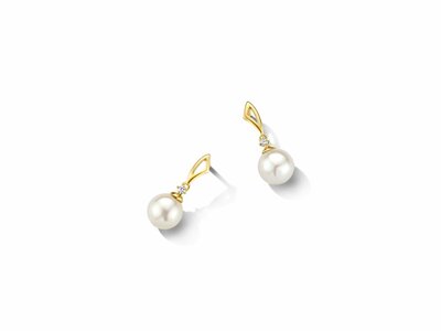 Loumya Gold "Or" | Boucles d'Oreilles | Or Jaune  |Perles de Culture | Diamants 0.02ct |E33776