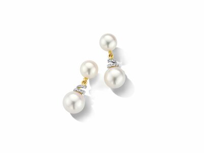 Loumya Gold "Or" | Boucles d'Oreilles | Or Jaune | Perles de Culture |Diamants 0.06ct|E46016-4