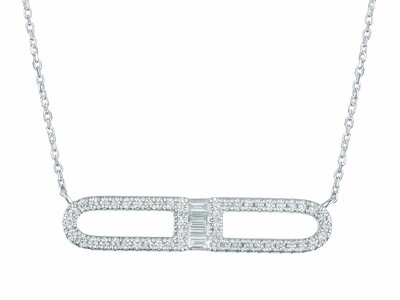 Emmilou 18K | Collier | Or Blanc | Diamants Taille Baguette 0.12ct | Diamants 0.25ct |C88