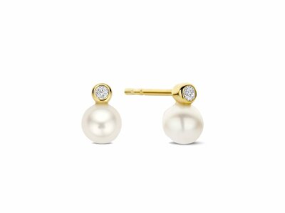 Loumya Gold "Or" | Boucles d'Oreilles | Or Jaune | Oxyde de Zirconium |Perle de Culture|AE130C