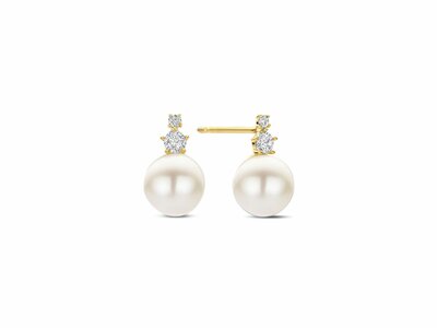 Loumya Gold "Or" | Boucles d'Oreilles | Or Jaune | Oxyde de Zirconium |Perle de Culture |0131C