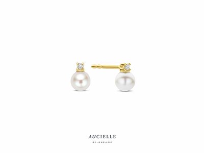 Loumya Gold "Or" | Boucles d'Oreilles | Or Jaune | Oxyde de Zirconium |Perle de Culture | 134D