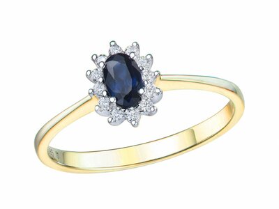 Emmilou 18K | Bague | Or Jaune | Bicolore | Diamants 0.10ct | Saphir 0.35ct | R232s