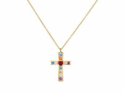 Loumya Silver | Collier | Plaqué Or | Multicolore | Croix | 9114793