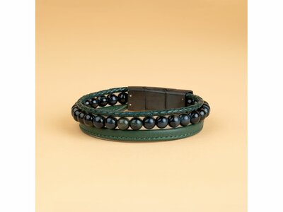 GEMINI | Bracelet | Cuir | Perles naturelle | Green |TR7