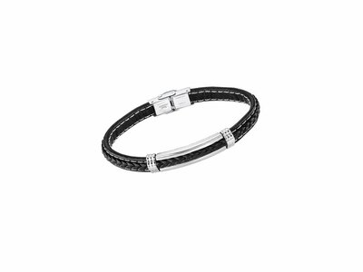 Lotus Style | Bracelet | Acier Inoxydable | Cuir Noir | LS2405/2/1