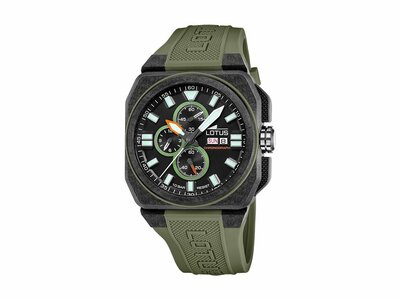 Lotus | Homme | Quartz | Chrono | Fibre de Carbone | Silicone Kaki | 45mm | 18976/1