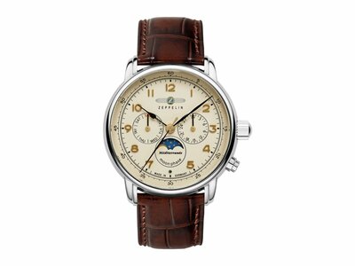 Zeppelin | Homme | Quartz | Phase de Lune | Cuir Brun | Beige | 40mm | 9636-5