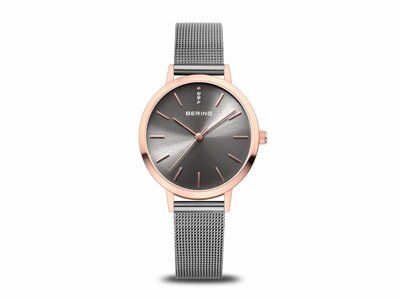 Bering | Femme | Quartz | Milanais Gris | Rosé | 34mm | 13434-369