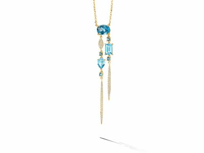 Loumya Gold "Or" | Collier | Or Jaune  | Diamants 0.15CT | Topaze | Bleue | N46257-18