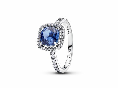 Pandora | Bague | Spectaculaire Halo Bleu Carré Scintillant | 193550C01