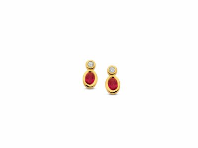 Loumya Gold "Or" | Boucles d'Oreilles | Or Jaune | Diamants 0.040ct | Rubis 0.43ct | 068660/RA