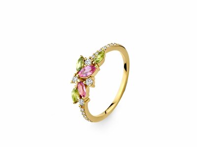 Loumya Gold "Or" | Bague | Or Jaune | Diamants 0.200ct | Saphirs Rose | Vert | 068171/XE