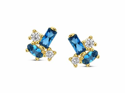 Loumya Gold "Or" | Boucles d'Oreilles | Or Jaune | Oxyde de Zirconium | Bleu | GO3769GBL