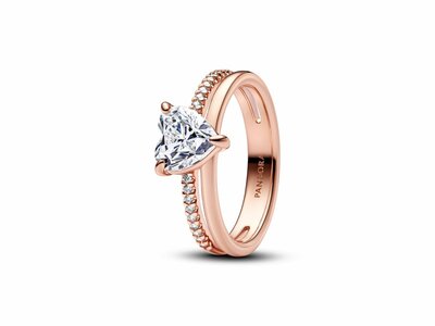 Pandora | Bague | Rosé | Coeur anneau double | Zirconiums | 183100C01