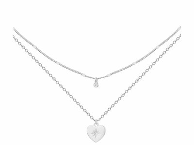 La Garçonne Diamant | Collier | Double | Argent | Diamant 0.015ct | Coeur | 20700060