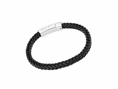 Lotus Style | Bracelet | Homme | Acier Inoxydable | Cuir Tressé Noir | LS2386/2/1