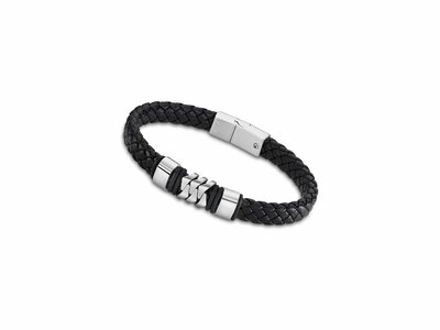 Lotus Style | Bracelet | Homme | Acier Inoxydable | Cuir Tressé Noir | LS2104/2/1