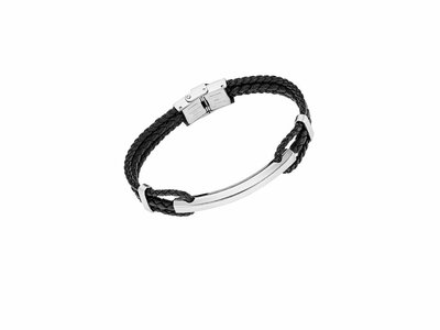 Lotus Style | Bracelet | Acier Inoxydable | Cuir Tressé Noir | LS2387/2/1