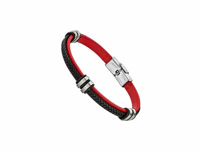 Lotus Style | Bracelet | Homme | Acier Inoxydable | Cuir Noir | Rouge | LS1829/2/3