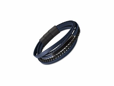 Lotus Style | Bracelet | Homme | Acier Inoxydable Noir | Cuir Bleu | LS2144/2/2