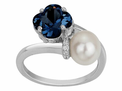 Griffe Rouge | Bague | Argent | Oxyde de Zirconium | Bleu | Perle d'Eau Douce | 80100026