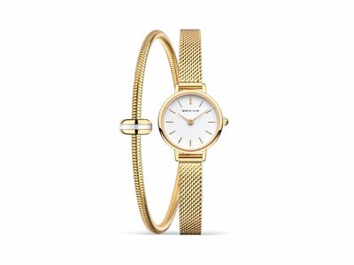 Bering | Femme | Quartz | Milanais | Doré | + 1 bijou Bracelet | 22mm|11022-334-Love