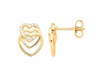 Loumya Silver | Boucles d'Oreilles | Plaqué Or | Oxyde de Zirconium | Coeurs | 76400021