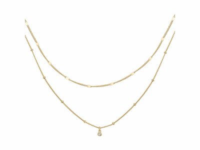 La Garçonne Diamant | Collier | Double | Plaqué Or | Diamant 0.015ct | 26700080