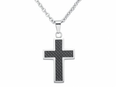Phebus | Collier | Acier Inoxydable | Carbone Noir | Croix | 72-0029