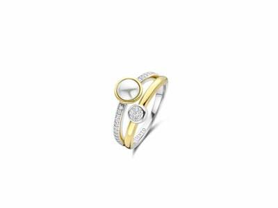 Ti Sento | Bague | Argent | Plaqué Or | Perle Synthétique | Oxyde de Zirconium|12376YP