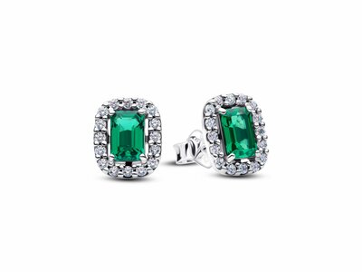 Pandora | Boucles d'Oreilles | Halo Vert Scintillants Rectangulaires | 294501C01