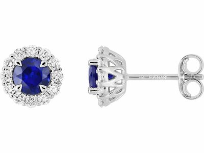 Diamants de Laboratoire | Boucles d'Oreilles | Or Blanc 9K | Saphir Synth | Diamants Labo | 9KLGS107W