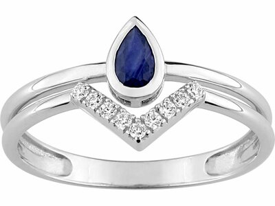 Loumya Gold "Or" | Bague | Or Blanc 9K | Saphir | Oxyde de Zirconium | 197363.S1