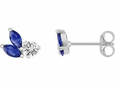 Loumya Gold "Or" | Boucles d'Oreilles | Or Blanc 9K | Saphirs | Oxyde de Zirconium | 2FA609GSZ