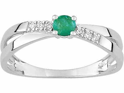 Loumya Gold "Or" | Bague | Or Blanc 9K | Emeraude | Oxyde de Zirconium | 0A583GETZ