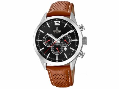 Festina | Homme | Quartz | Chrono | Cuir Brun | Noir | 43.5mm | F20542/6