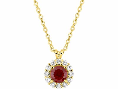 Diamants de Laboratoire | Collier | Or Jaune 9K | Rubis Synth.|Diamants de Labo 0.13ct | 9KLGR231Y