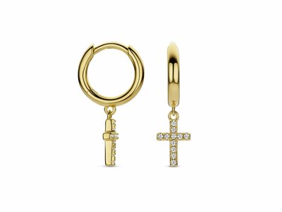 Naiomy Silver | Boucles d'Oreilles | Créoles | Plaqué Or | Oxyde de Zirconium | Croix|N6T63