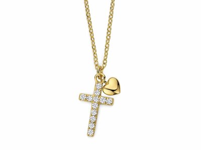 Naiomy Silver | Collier | Plaqué Or | Oxyde de Zirconium | Croix | Coeur | N6T62